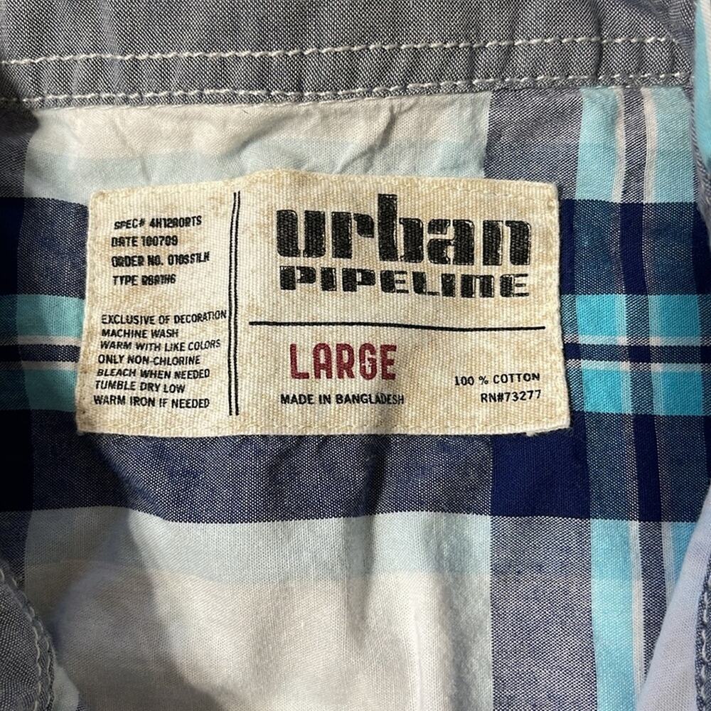 Men's Urban Pipeline Blue Plaid Long Sleeve Pear Snap Western Shirt Size L - Picture 3 of 3